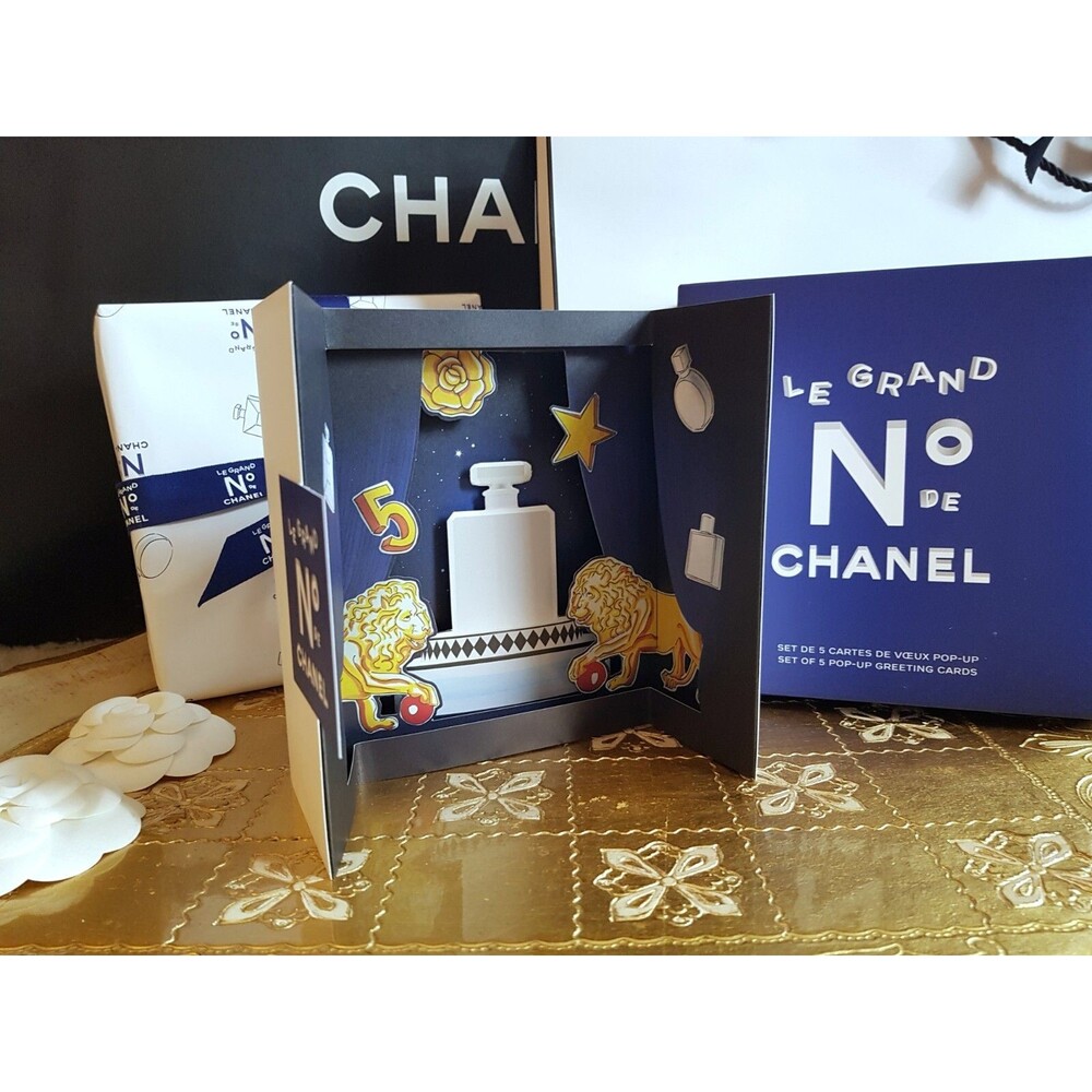 CHANEL Le Grand Numéro de Chanel 5 Pop-Up Greeting Cards w/ Envelopes+canvas bag